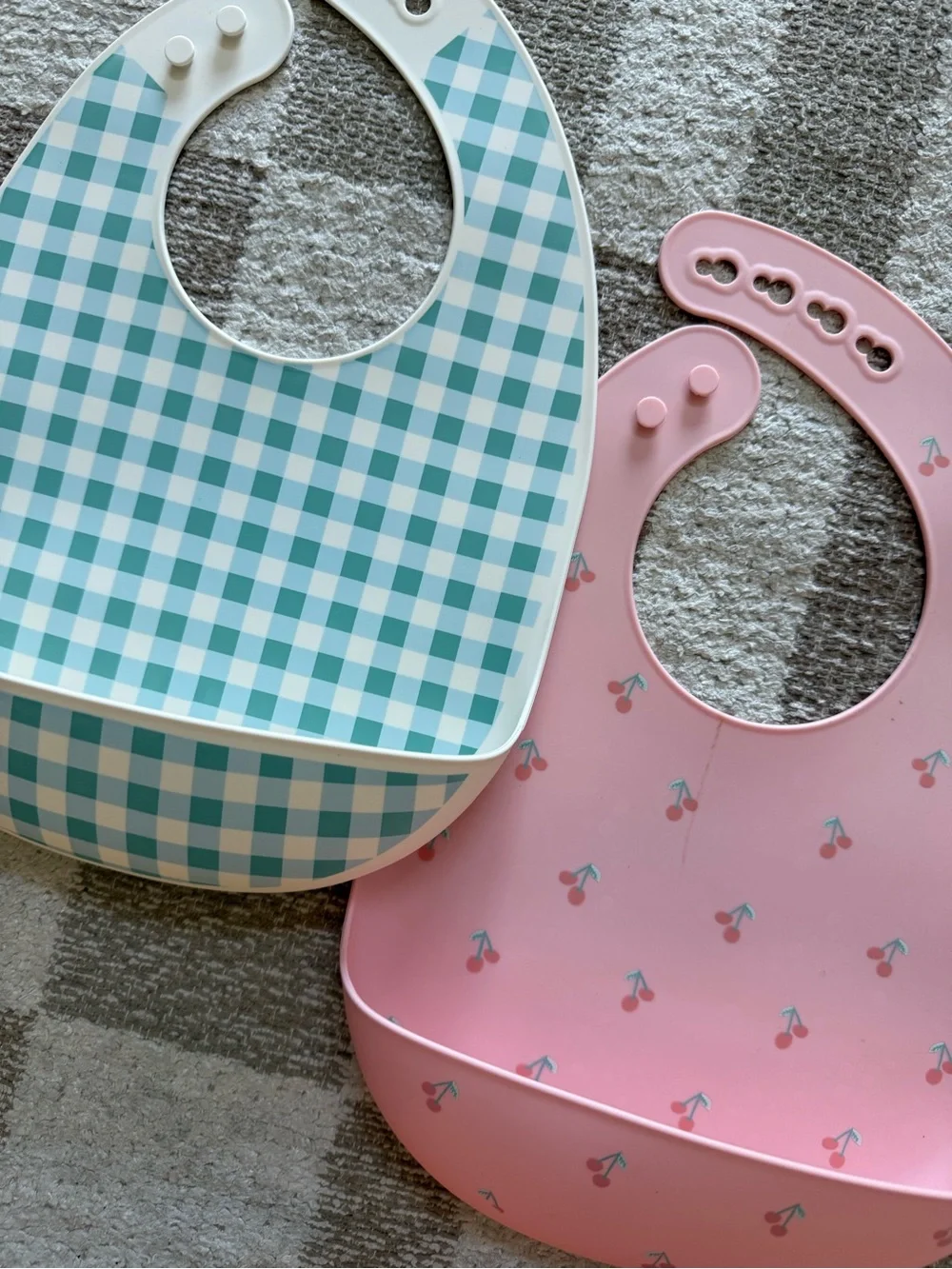 cloud island Silicone Baby Bibs in Pink Cherry & Teal Gingham